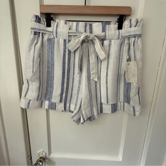 Indigo Rein Linen-Blend Paperbag Shorts Size XL Blue & White Striped - Picture 1 of 9